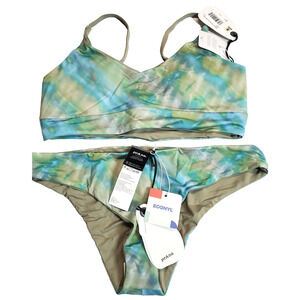 NWT Prana Womens Small Willow Falls Bikini Reversible Swimsuit Top & Bottom Gree